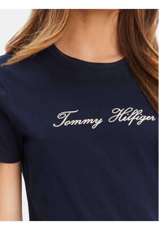 TOMMY HILFIGER - Tommy Hilfiger T-Shirt Script WW0WW47210 Granatowy Regular Fit. Kolor: niebieski. Materiał: bawełna