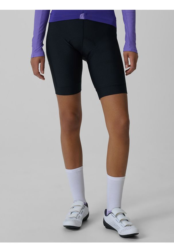 4f - 4F Spodenki kolarskie z piankowo-żelową wkładką damskie - czarne L. Kolor: czarny. Materiał: materiał. Długość: długie. Sport: kolarstwo