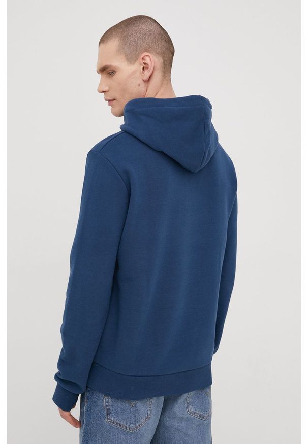 Superdry bluza bawełniana męska kolor granatowy z kapturem z aplikacją. Typ kołnierza: kaptur. Kolor: niebieski. Materiał: bawełna. Wzór: aplikacja