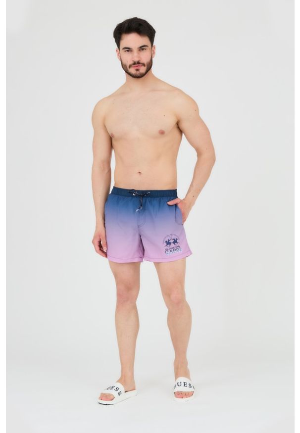 La Martina - LA MARTINA Spodenki kąpielowe męskie różowe, Rozmiar XXL. Kolor: różowy. Materiał: poliester. Wzór: gradientowy