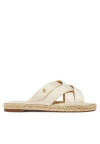 TOMMY HILFIGER - Tommy Hilfiger Espadryle Satin Espadrille Mule FW0FW08502 Beżowy. Kolor: beżowy. Materiał: materiał #1