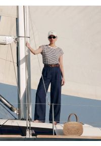 Big-Star - Spodnie damskie wide z domieszką lnu granatowe Malusi 403. Stan: podwyższony. Kolor: niebieski. Materiał: len. Sezon: lato. Styl: elegancki #4