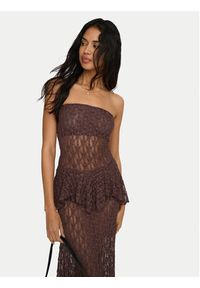 only - ONLY Top Aya 15375823 Brązowy ciemny Slim Fit. Kolor: brązowy. Materiał: syntetyk #7