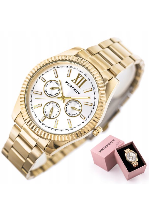 Zegarek Perfect ZEGAREK DAMSKI PERFECT CORSA klasyczny złoty stalowy. Kolor: szary, złoty, wielokolorowy. Styl: klasyczny
