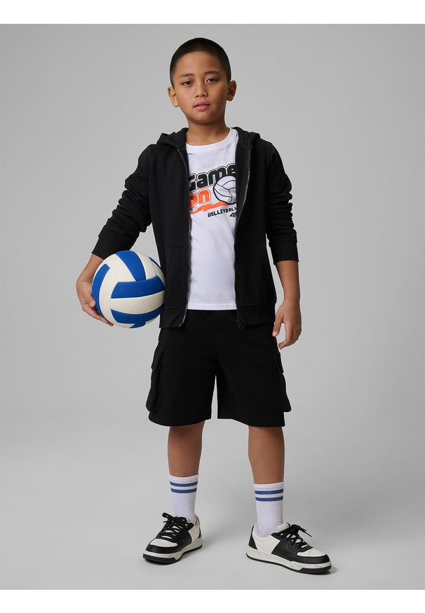 4f - 4F T-shirt regular z nadrukiem chłopięcy - biały 152 (11-12 lat). Okazja: na co dzień, na uczelnię. Kolor: biały. Materiał: dzianina, bawełna, skóra, materiał. Wzór: nadruk. Sezon: lato. Styl: casual