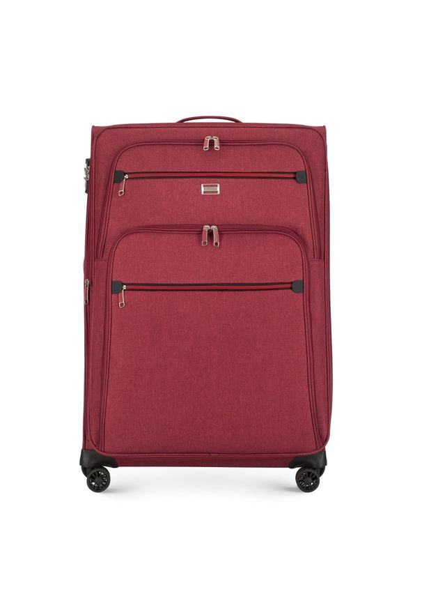 Wittchen - Duża walizka z kolorowym suwakiem bordowa. Kolor: czerwony. Materiał: poliester. Wzór: kolorowy. Styl: wakacyjny