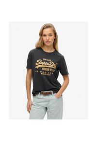 Superdry - Luźna koszulka z organicznej bawełny metalicznej Vl. Kolor: czarny. Materiał: bawełna #1