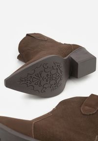 Renee - Ciemnobrązowe Botki Typu Kowbojki na Stożku ze Skóry Naturalnej Clearfeather. Okazja: na co dzień. Kolor: brązowy. Materiał: skóra. Obcas: na stożku. Styl: klasyczny, casual #3