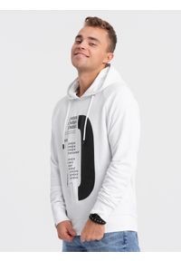 Ombre Clothing - Męska bluza z nadrukiem HOODIE - biała V1 - Rozmiar: S. Kolor: biały. Materiał: poliester, bawełna. Wzór: nadruk