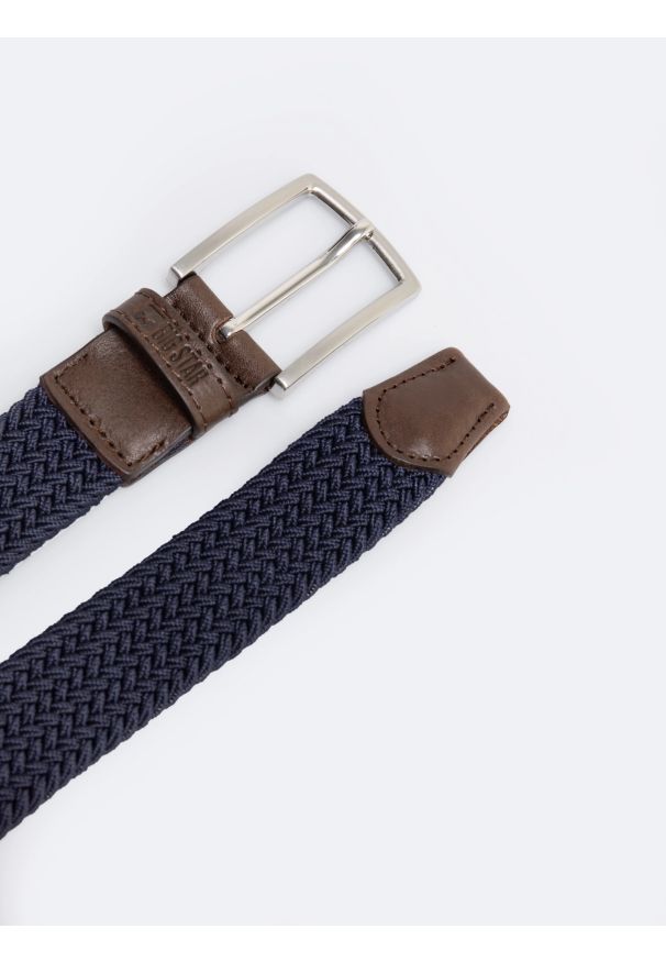 Big-Star - Pasek męski pleciony granatowy Abri 403. Kolor: niebieski. Materiał: jeans, materiał, skóra. Wzór: aplikacja. Styl: elegancki, casual