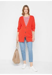 bonprix - Dżinsy ciążowe z bawełny ze stretchem i zwężanymi nogawkami. Kolekcja: moda ciążowa. Kolor: niebieski. Długość: krótkie. Wzór: aplikacja #2