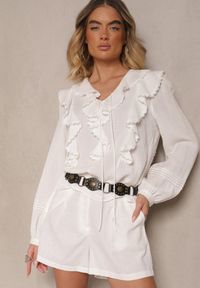 Renee - Białe Szorty z Bawełną High Waist w Klasycznym Stylu Sefore. Stan: podwyższony. Kolor: biały. Materiał: bawełna. Sezon: lato. Styl: klasyczny