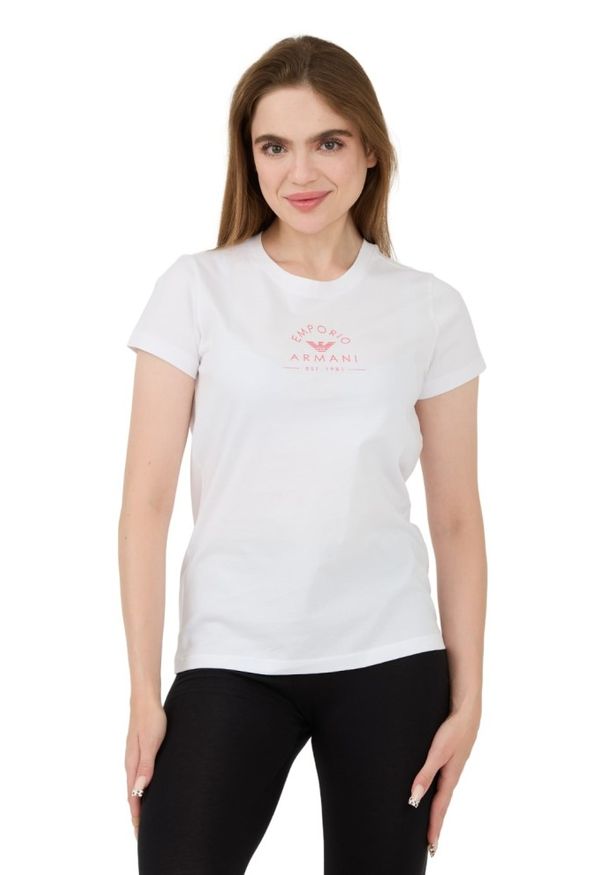 Emporio Armani - EMPORIO ARMANI Biały damski t-shirt Uni Logo Printe, Rozmiar M. Kolor: biały