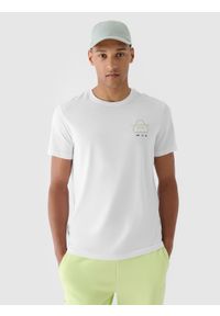 4f - 4F T-shirt regular z nadrukiem męski - biały XXL. Okazja: na co dzień. Kolor: biały. Materiał: dzianina, bawełna, jersey. Długość rękawa: krótki rękaw. Długość: krótkie. Wzór: nadruk. Styl: klasyczny, sportowy, casual