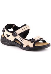 Komfortowe sandały damskie sportowe na rzepy beżowe Rieker 64582-60 beżowy. Zapięcie: rzepy. Kolor: beżowy. Styl: sportowy