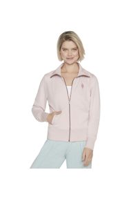 skechers - Bluza dresowa sportowa damska The Hoodless Hoodie Diamond Jacket. Kolor: różowy. Materiał: poliester, bawełna