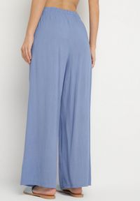 Born2be - Niebieskie Spodnie Bawełniane Szerokie z Gumką w Pasie Efranica. Okazja: na co dzień. Kolor: niebieski. Materiał: bawełna. Styl: elegancki, casual #4