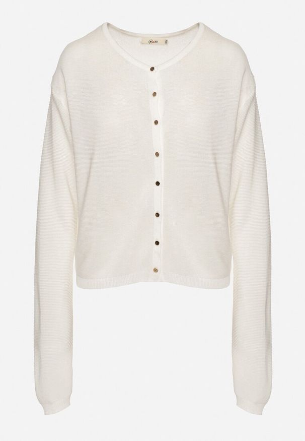 Born2be - Biały Kardigan z Wiskozą na Guziki Evelvania. Okazja: na co dzień. Kolor: biały. Materiał: wiskoza. Styl: elegancki, casual