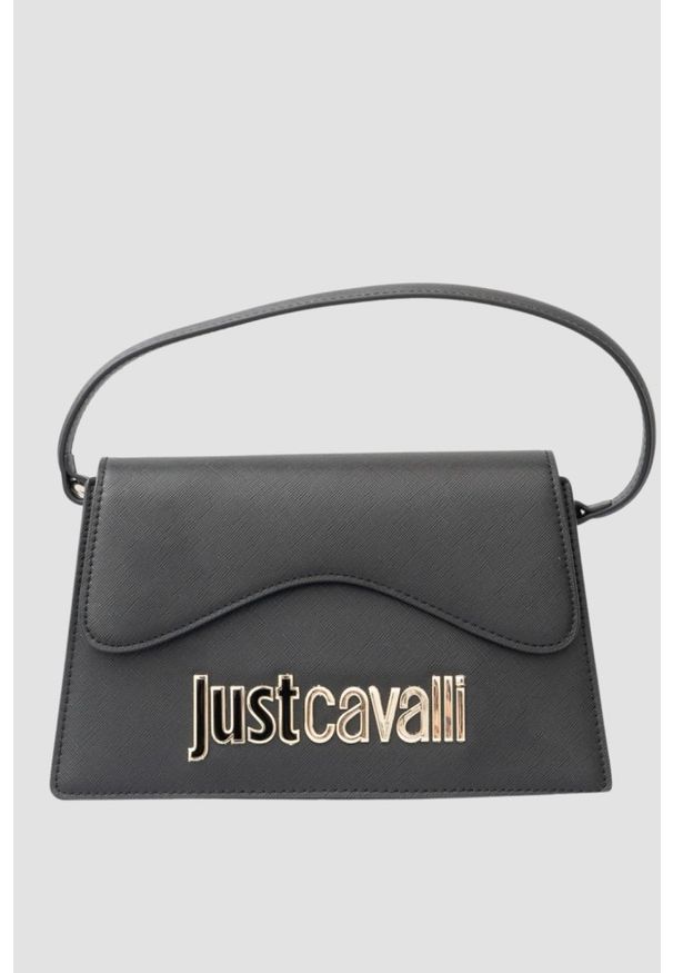 Just Cavalli - JUST CAVALLI Czarna torebka Range B Metal Lettering. Kolor: czarny. Materiał: skórzane