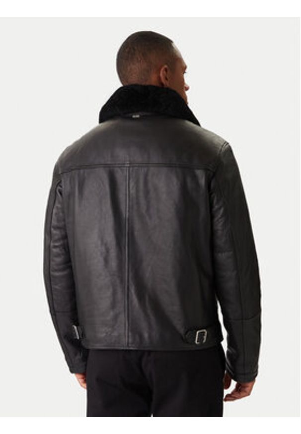 BOSS Kurtka skórzana H-Mupablo 50540917 Czarny Regular Fit. Kolor: czarny. Materiał: skóra