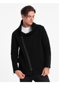 Ombre Clothing - Rozpinana bluza męska ze stójką LONDON - czarna - Rozmiar: S. Typ kołnierza: kołnierzyk stójkowy. Kolor: czarny. Materiał: poliester, bawełna #1