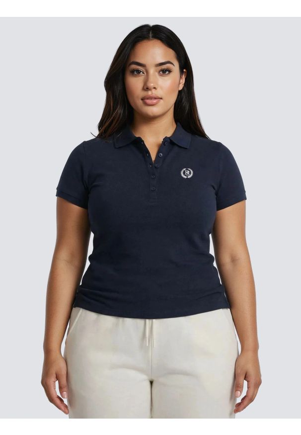 Big-Star - Koszulka damska polo w prążek granatowa Rella 403. Okazja: do pracy, na spotkanie biznesowe, na spacer. Typ kołnierza: polo. Kolor: niebieski. Materiał: denim, dzianina, prążkowany. Wzór: prążki. Styl: klasyczny, biznesowy, sportowy