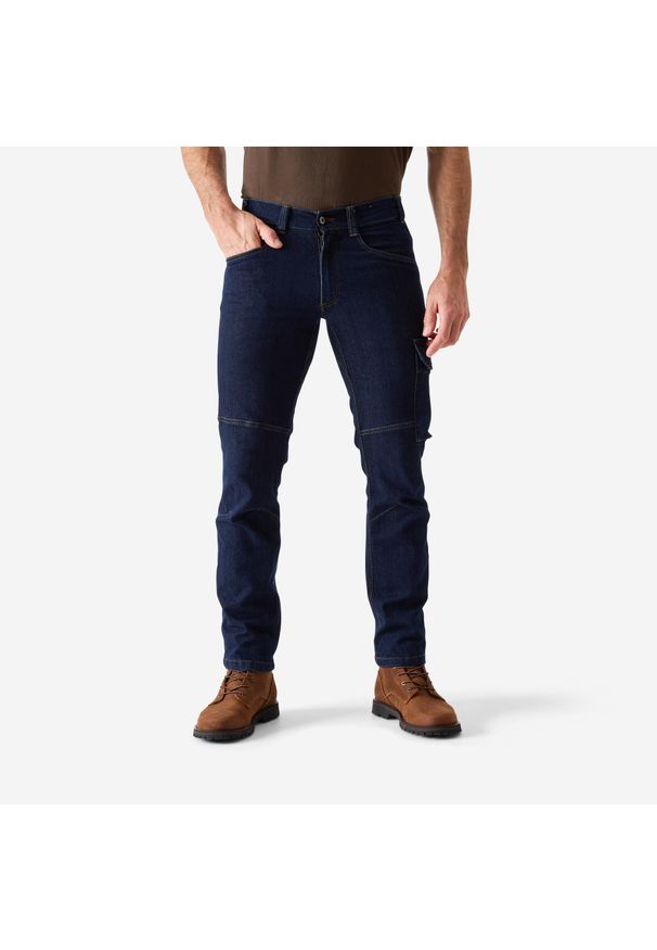 SOLOGNAC - Spodnie cargo jeans. Materiał: poliester, bawełna, materiał, elastan. Sport: outdoor