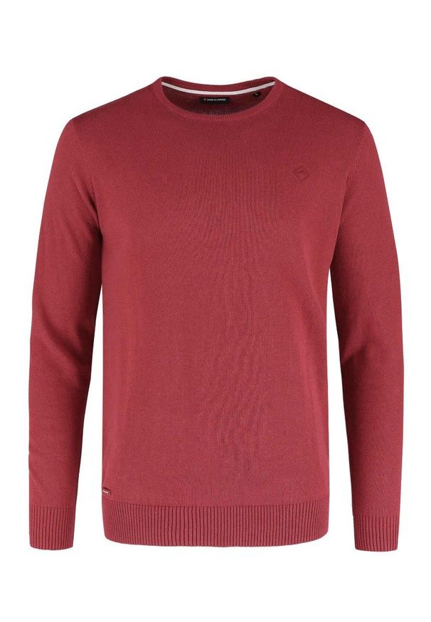 Volcano - Czerwony lekki sweter męski S‑RADO. Kolor: czerwony. Materiał: włókno, skóra, dzianina, materiał, bawełna. Wzór: ze splotem, haft. Styl: klasyczny