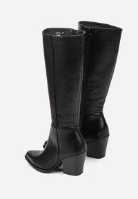 Born2be - Czarne Eleganckie Kozaki do Kolana na Stożkowym Obcasie z Noskiem w Szpic Seolina. Okazja: na spotkanie biznesowe, do pracy, na co dzień. Kolor: czarny. Obcas: na obcasie. Styl: elegancki. Wysokość obcasa: średni #4