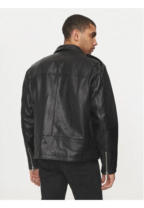 Calvin Klein Jeans Kurtka skórzana J30J325600 Czarny Regular Fit. Kolor: czarny. Materiał: skóra
