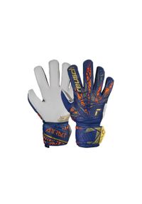 Reusch - Rękawice bramkarskie dziecięce REUSCH Attrakt Grip Junior. Kolor: żółty, wielokolorowy, niebieski