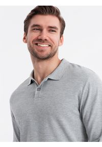 Ombre Clothing - Męski longsleeve z kołnierzykiem polo BASIC – szary melanż V4. Okazja: do pracy, na co dzień. Typ kołnierza: polo. Kolor: szary. Materiał: bawełna, dzianina. Długość rękawa: długi rękaw. Wzór: melanż. Styl: casual, elegancki #7