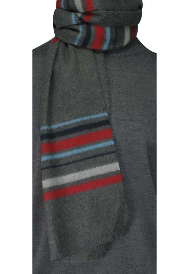 V. Fraas - Szalik Szaro-Czerwony w Paski, Miękki, Firmy V.Fraas -Cashmink- Elegancki, Męski. Kolor: czerwony. Materiał: poliakryl, wełna, tkanina, materiał, syntetyk. Wzór: paski, prążki. Sezon: lato. Styl: elegancki