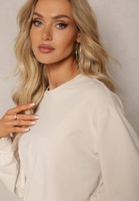 Renee - Jasnobeżowa Oversize Bluza z Bawełny o Krótkim Fasonie Sibolla. Kolor: beżowy. Materiał: bawełna. Długość: krótkie #5