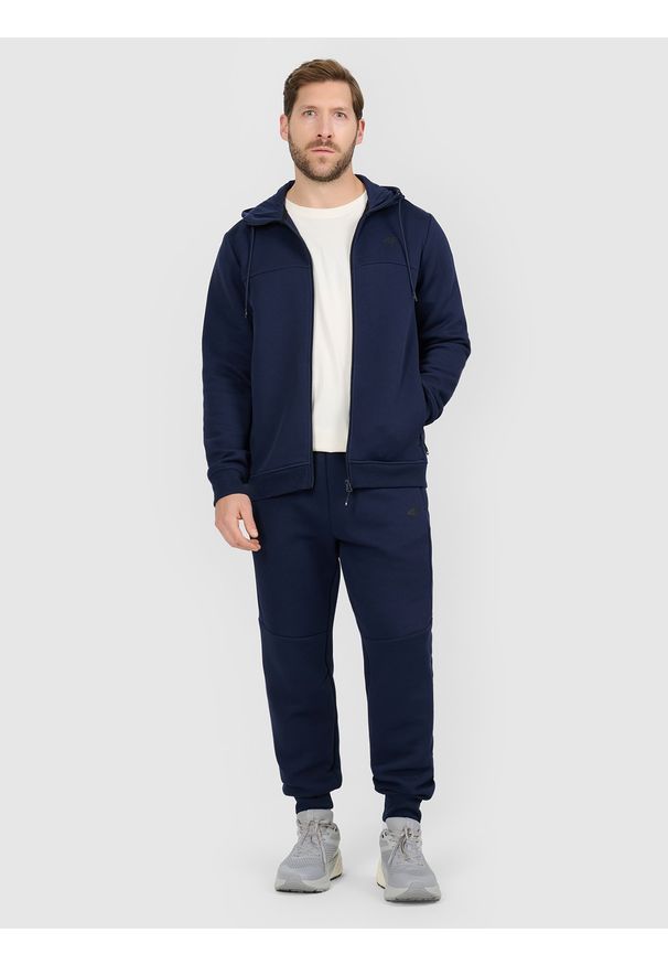 4f - 4F Bluza dresowa rozpinana z kapturem męska - granatowa XL. Okazja: na co dzień. Typ kołnierza: kaptur. Kolor: niebieski. Materiał: dresówka. Styl: casual, klasyczny