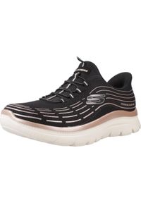 skechers - Kapcie SKECHERS PLUS SOFT LUSTER Czarny. Kolor: czarny. Materiał: syntetyk, tkanina. Styl: sportowy