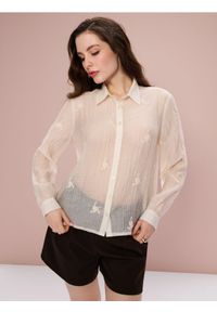 Sinsay - Żakardowa koszula z lyocellem - kremowy. Kolor: kremowy. Materiał: żakard #1