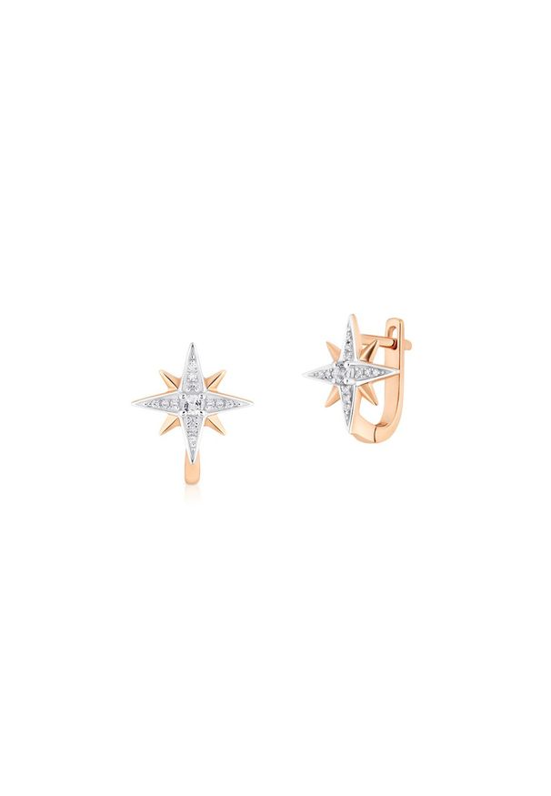 W.KRUK Złote Kolczyki - złoto 375, Diament 0,04ct,kwarc - ZUF/KB+05BK. Materiał: złote. Kolor: złoty. Wzór: ażurowy, aplikacja. Kamień szlachetny: kwarc, diament