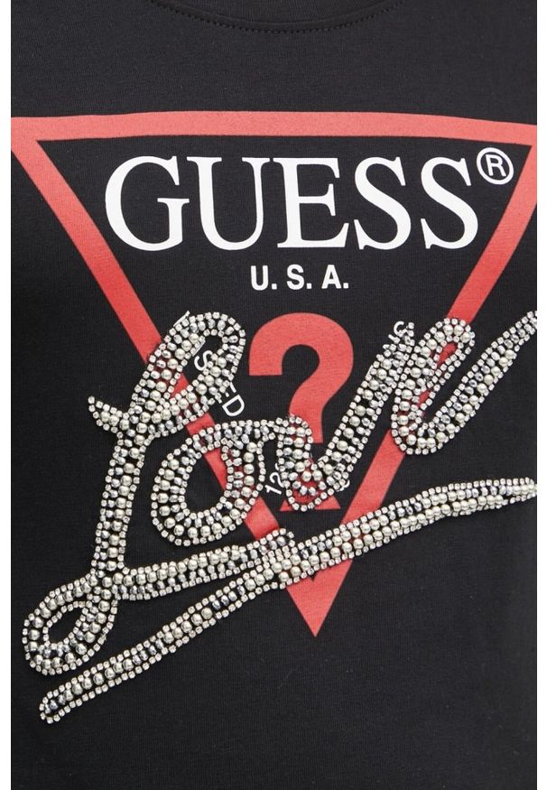 Guess - GUESS Czarny damski longsleeve Love Tee. Kolor: czarny. Długość rękawa: długi rękaw