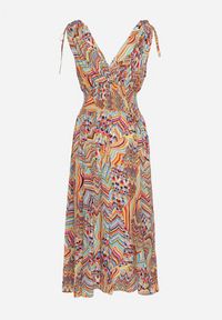 Born2be - Żółto-Różowa Rozkloszowana Sukienka w Stylu Boho z Trójkątnym Dekoltem i Gumką w Talii Galleri. Okazja: na co dzień. Kolor: żółty. Typ sukienki: rozkloszowane, proste. Styl: boho #5