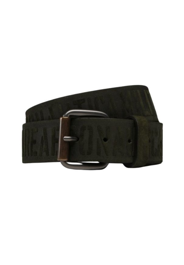 Aeronautica Militare - AERONAUTICA MILITARE Skórzany zielony pasek męski z wypukłymi napisami, Rozmiar 105. Kolor: zielony. Materiał: skóra. Wzór: napisy