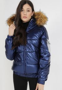 Born2be - Granatowa Kurtka Althasia. Okazja: na co dzień, na spacer. Kolor: niebieski. Materiał: futro. Wzór: aplikacja. Sezon: zima, jesień. Styl: casual, elegancki #3