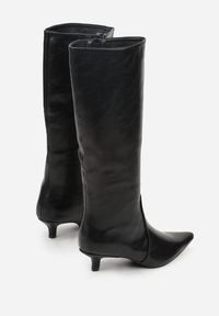 Born2be - Czarne Eleganckie Kozaki do Kolana na Niskim Obcasie Kaczuszka Nezelia. Okazja: na co dzień. Kolor: czarny. Materiał: jeans. Obcas: na obcasie. Styl: elegancki. Wysokość obcasa: niski #3