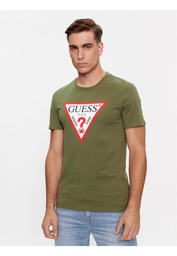 Guess T-Shirt Logo M2YI71 I3Z14 Zielony Slim Fit. Kolor: zielony. Materiał: bawełna