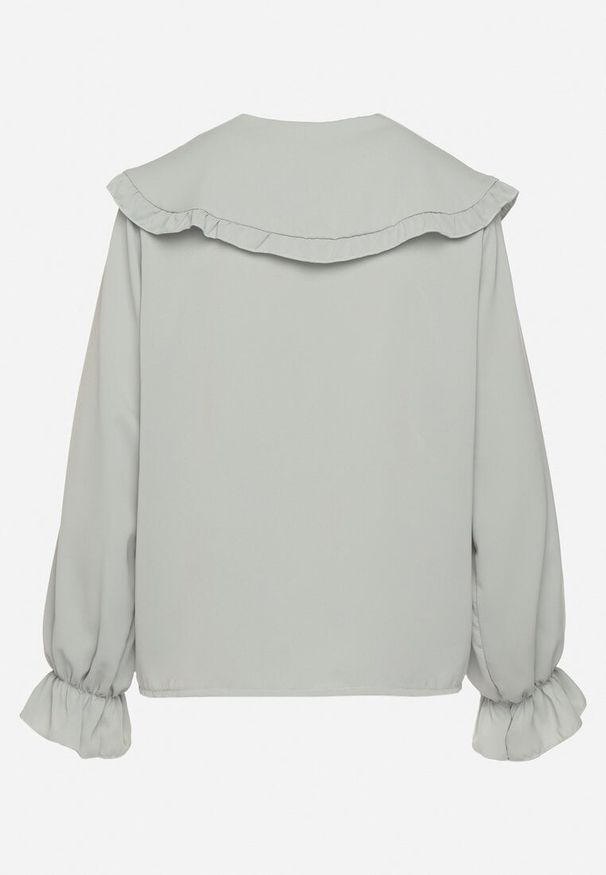 Born2be - Jasnozielona Koszula z Ozdobnym Kołnierzykiem i Falbankami Emilarae. Okazja: na spotkanie biznesowe, na co dzień. Typ kołnierza: kołnierz z falbankami. Kolor: zielony. Materiał: jeans. Długość rękawa: długi rękaw. Długość: długie. Styl: elegancki, casual, biznesowy