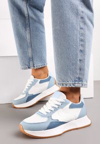 Renee - Niebiesko-Białe Sneakersy z Siateczkową Wstawką na Nosku Hlimeltia. Kolor: niebieski. Materiał: jeans, dresówka #5