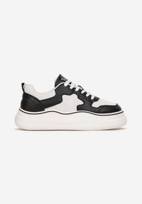 Renee - Biało-Czarne Płaskie Sneakersy Sznurowane na Grubszej Podeszwie Evanadia. Kolor: biały #3
