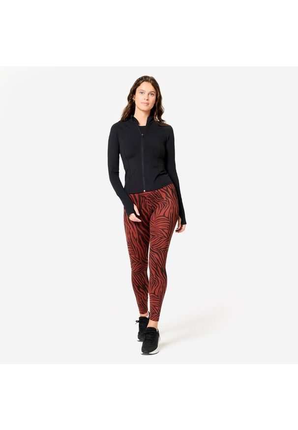 DOMYOS - Legginsy fitness damskie Domyos. Kolor: brązowy. Materiał: poliamid, poliester, materiał, elastan. Sport: fitness