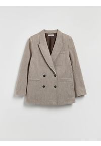 Reserved - Dwurzędowa marynarka w jodełkę - brązowy. Kolor: brązowy. Materiał: dzianina. Wzór: jodełka #1