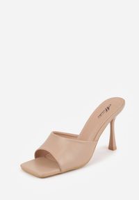 Renee - Ciemnobeżowe Klapki na Szpilce z Kwadratowym Noskiem Peep Toe Avenata. Okazja: na co dzień, na randkę. Nosek buta: otwarty. Kolor: beżowy. Materiał: jeans, skóra, koronka. Obcas: na szpilce. Styl: casual #3